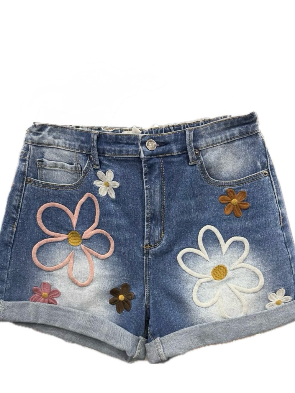 OLI & HALI WASHED FLORAL EMBROIDERY DENIM SHORT - Picture 12 of 12